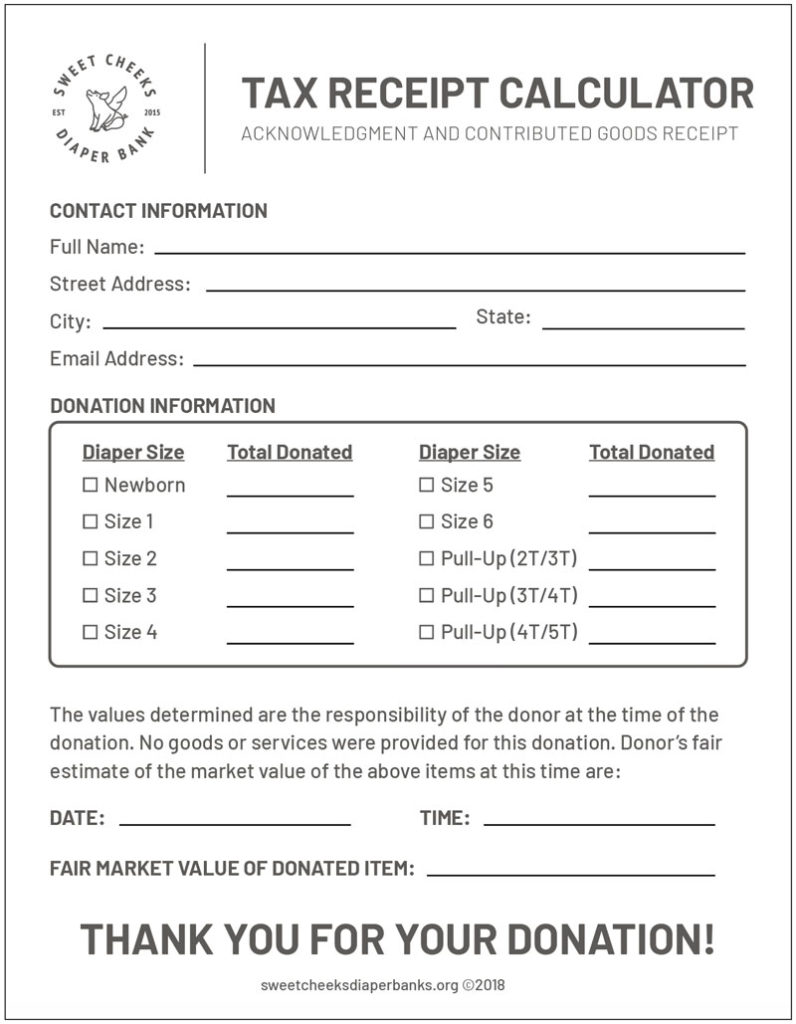 Download a tax receipt for your tax deductible donation to Sweet Cheeks Diaper Bank.